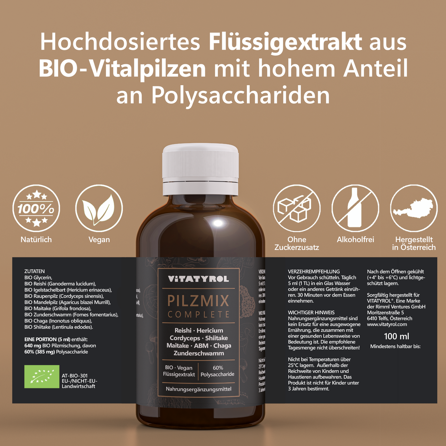 BIO Pilzmix Complete: Flüssig-Extrakt aus 8 Vitalpilzen